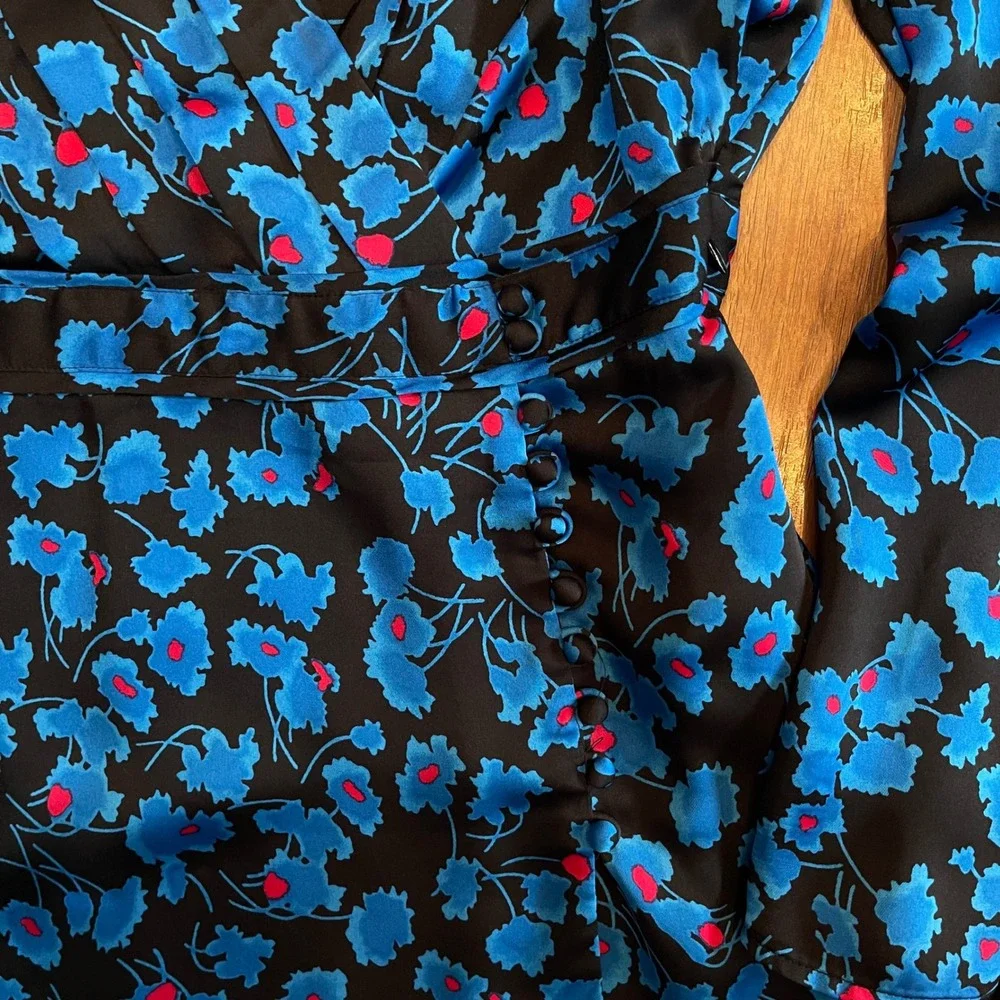 EQUIPMENT Collie Wrap Dress Mini Size Small Blue Black Pleated Chic Silky French
